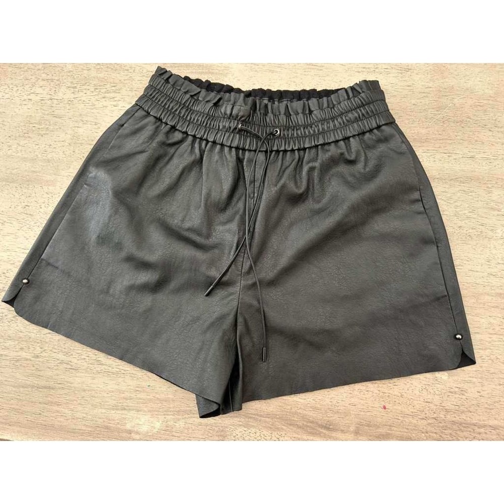 Zara Black Faux Leather Paperbag Waist Shorts Drawstring Small 3046/239/800